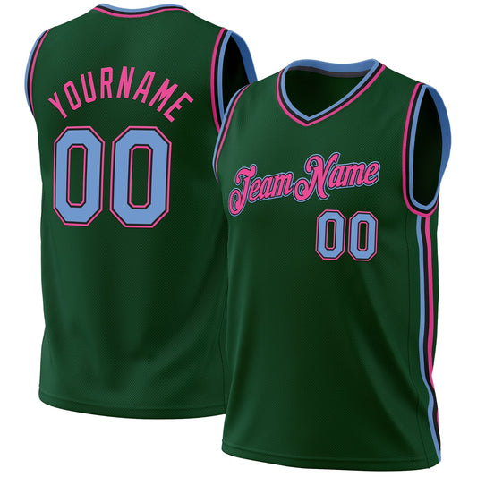 Custom Hunter Green Light Blue Black-Pink Authentic Throwback Basketball Jersey - Sky-Custom