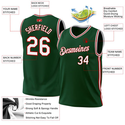 Custom Hunter Green White-Red Authentic Throwback Basketball Jersey - Sky-Custom