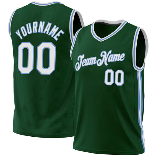 Custom Hunter Green White-Light Blue Authentic Throwback Basketball Jersey - Sky-Custom