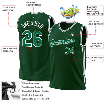 Custom Hunter Green Kelly Green-White Authentic Throwback Basketball Jersey - Sky-Custom
