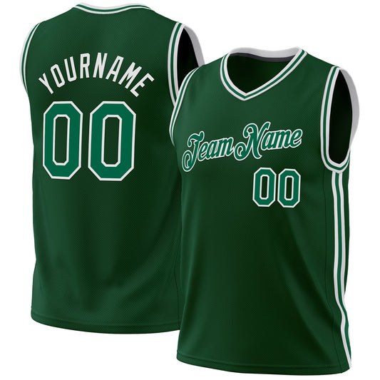 Custom Hunter Green Kelly Green-White Authentic Throwback Basketball Jersey - Sky-Custom