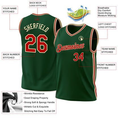 Custom Hunter Green Red-Cream Authentic Throwback Basketball Jersey - Sky-Custom