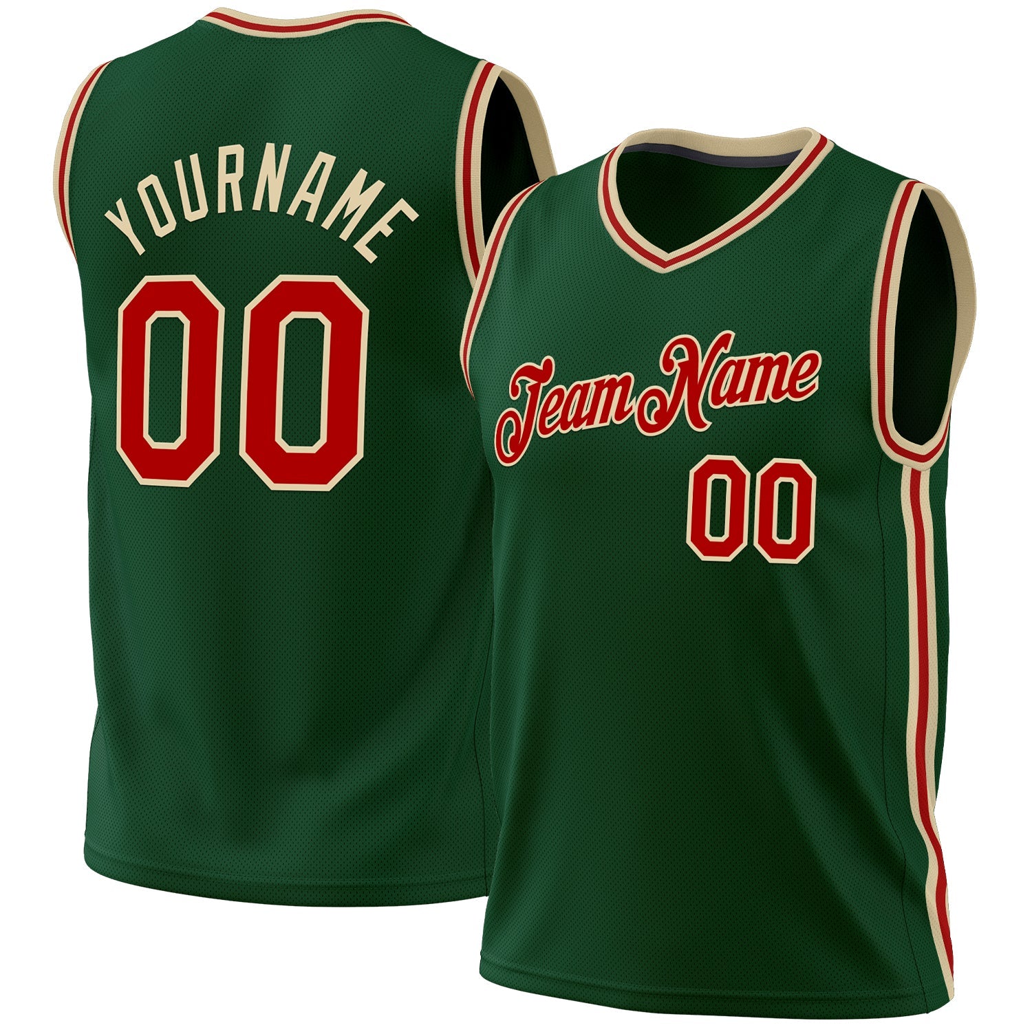 Custom Hunter Green Red-Cream Authentic Throwback Basketball Jersey - Sky-Custom