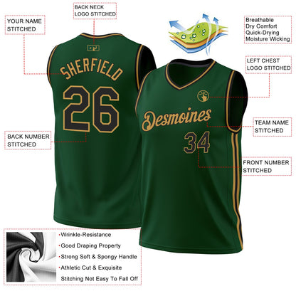 Custom Hunter Green Black-Old Gold Authentic Throwback Basketball Jersey - Sky-Custom