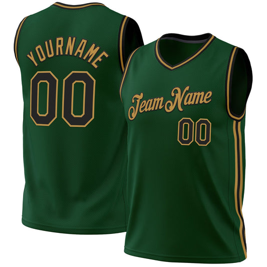Custom Hunter Green Black-Old Gold Authentic Throwback Basketball Jersey - Sky-Custom