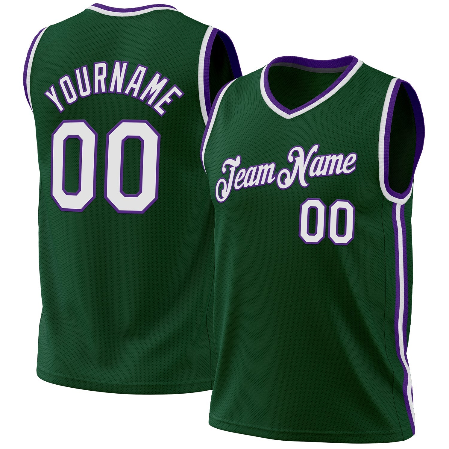 Custom Hunter Green White-Purple Authentic Throwback Basketball Jersey - Sky-Custom
