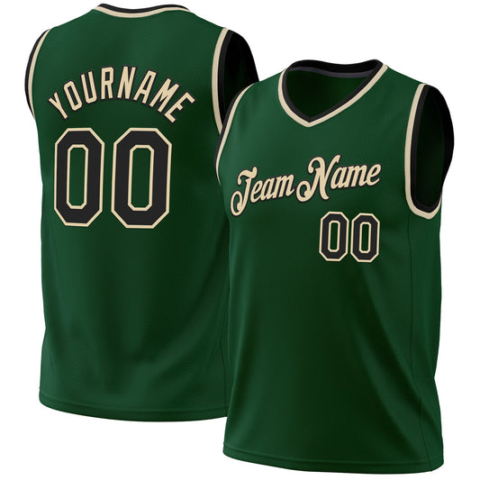 Custom Hunter Green Black-Cream Authentic Throwback Basketball Jersey - Sky-Custom