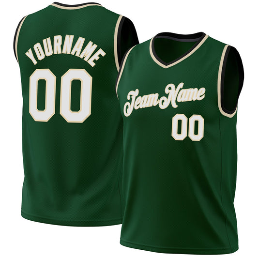 Custom Hunter Green White Cream-Black Authentic Throwback Basketball Jersey - Sky-Custom
