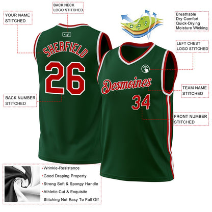 Custom Hunter Green Red-White Authentic Throwback Basketball Jersey - Sky-Custom