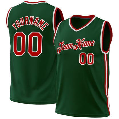 Custom Hunter Green Red-White Authentic Throwback Basketball Jersey - Sky-Custom