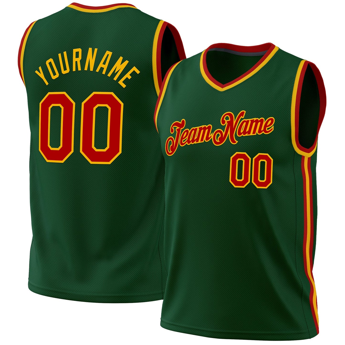 Custom Hunter Green Red-Gold Authentic Throwback Basketball Jersey - Sky-Custom