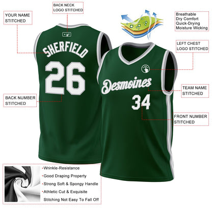 Custom Hunter Green White-Gray Authentic Throwback Basketball Jersey - Sky-Custom