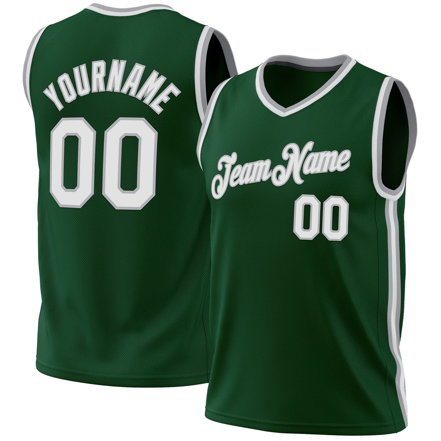 Custom Hunter Green White-Gray Authentic Throwback Basketball Jersey - Sky-Custom