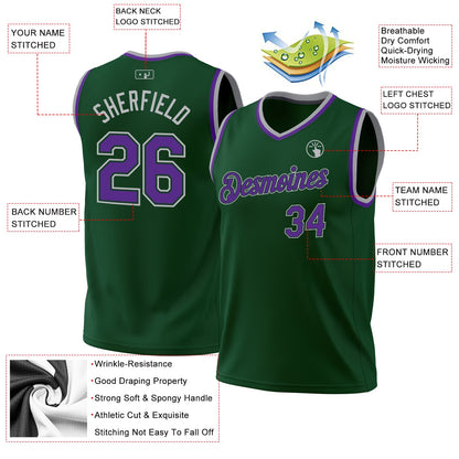 Custom Hunter Green Purple Green-Gray Authentic Throwback Basketball Jersey - Sky-Custom