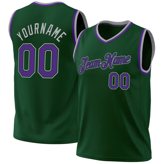 Custom Hunter Green Purple Green-Gray Authentic Throwback Basketball Jersey - Sky-Custom