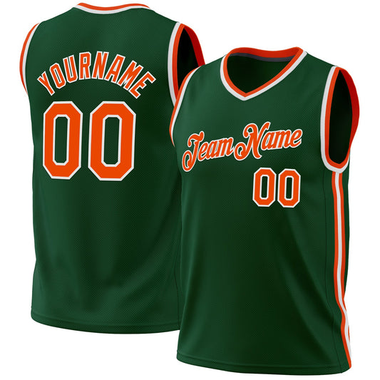 Custom Hunter Green Orange-White Authentic Throwback Basketball Jersey - Sky-Custom