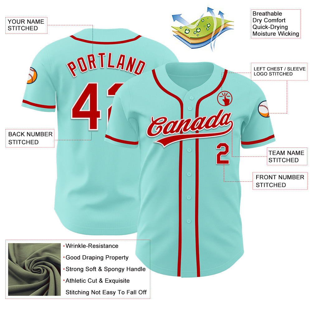 Custom Ice Blue Red-White Authentic Baseball Jersey - Sky-Custom