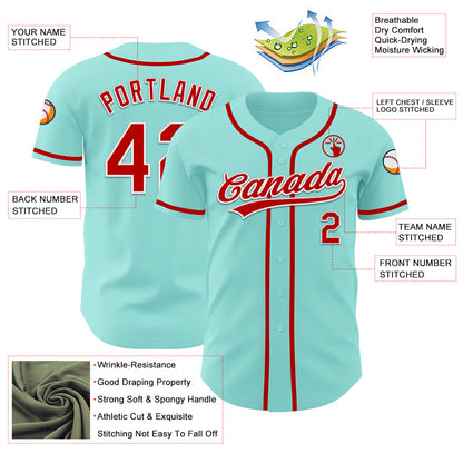 Custom Ice Blue Red-White Authentic Baseball Jersey - Sky-Custom