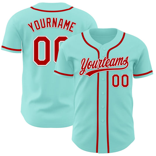 Custom Ice Blue Red-White Authentic Baseball Jersey - Sky-Custom