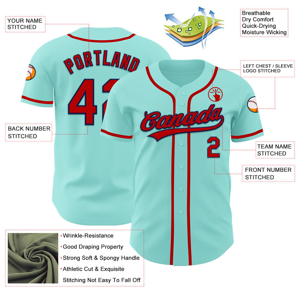 Custom Ice Blue Red-Navy Authentic Baseball Jersey - Sky-Custom