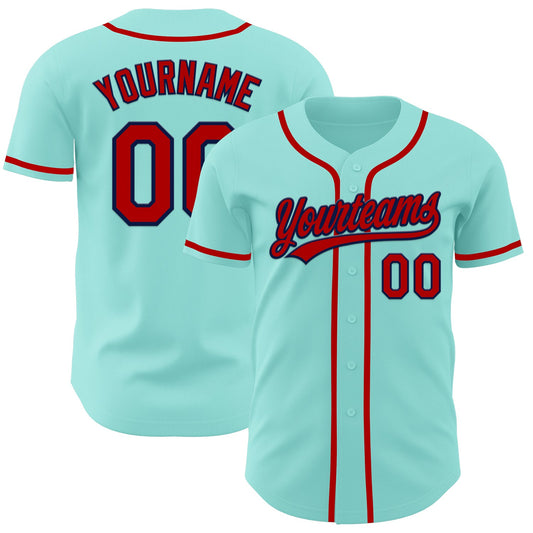 Custom Ice Blue Red-Navy Authentic Baseball Jersey - Sky-Custom