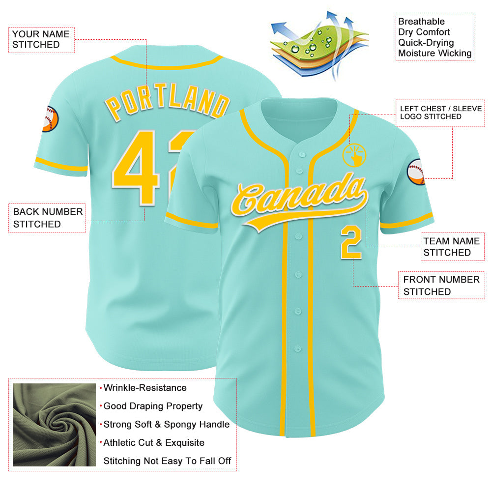 Custom Ice Blue Yellow-White Authentic Baseball Jersey - Sky-Custom