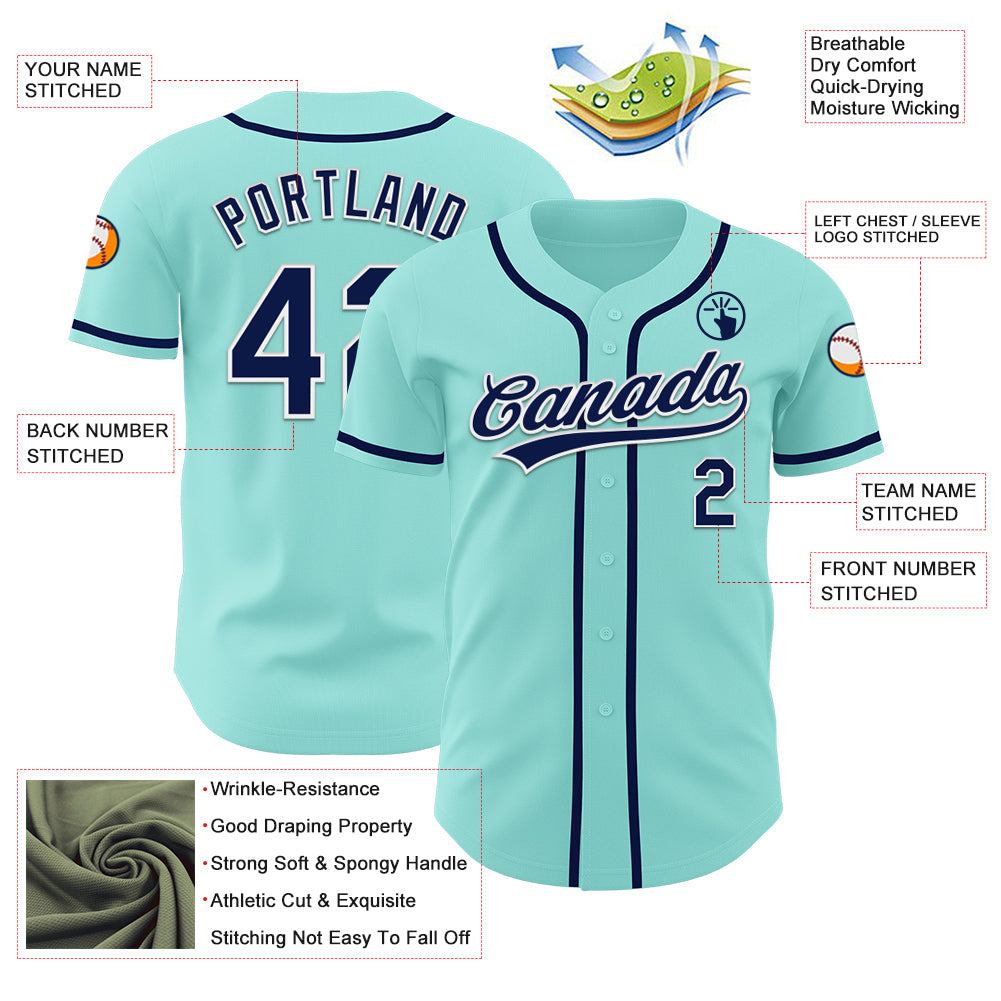 Custom Ice Blue Navy-White Authentic Baseball Jersey - Sky-Custom