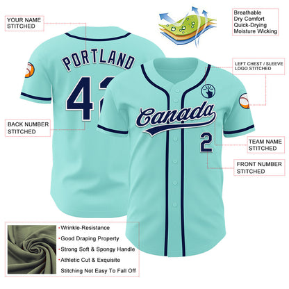 Custom Ice Blue Navy-White Authentic Baseball Jersey - Sky-Custom