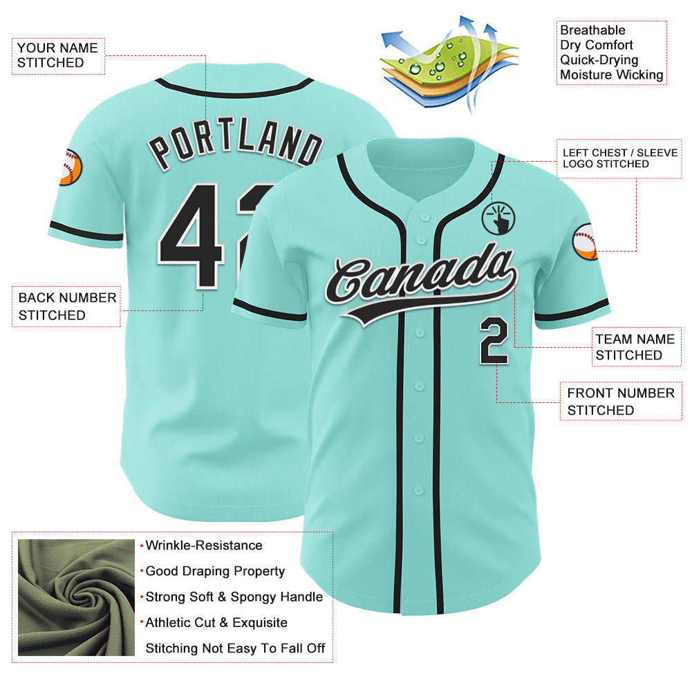 Custom Ice Blue Black-White Authentic Baseball Jersey - Sky-Custom