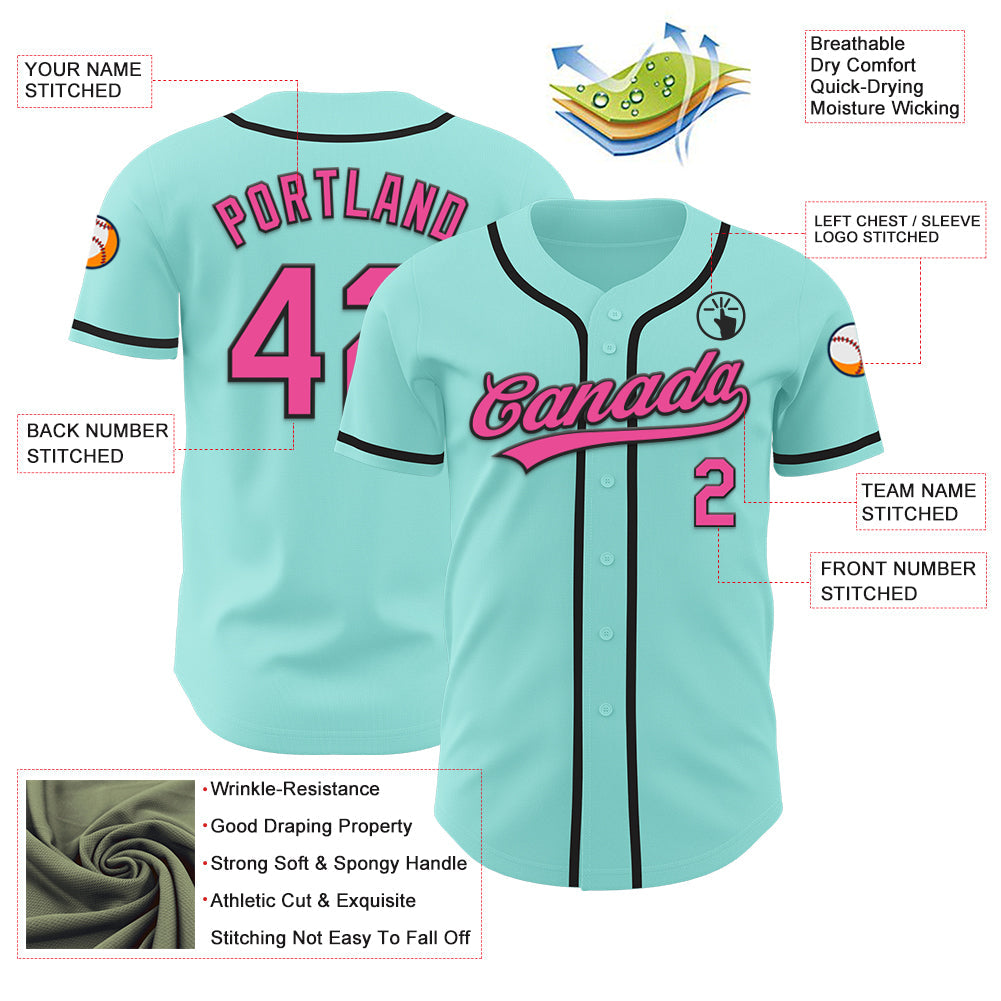 Custom Ice Blue Pink-Black Authentic Baseball Jersey - Sky-Custom