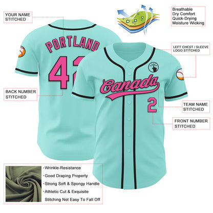 Custom Ice Blue Pink-Black Authentic Baseball Jersey - Sky-Custom