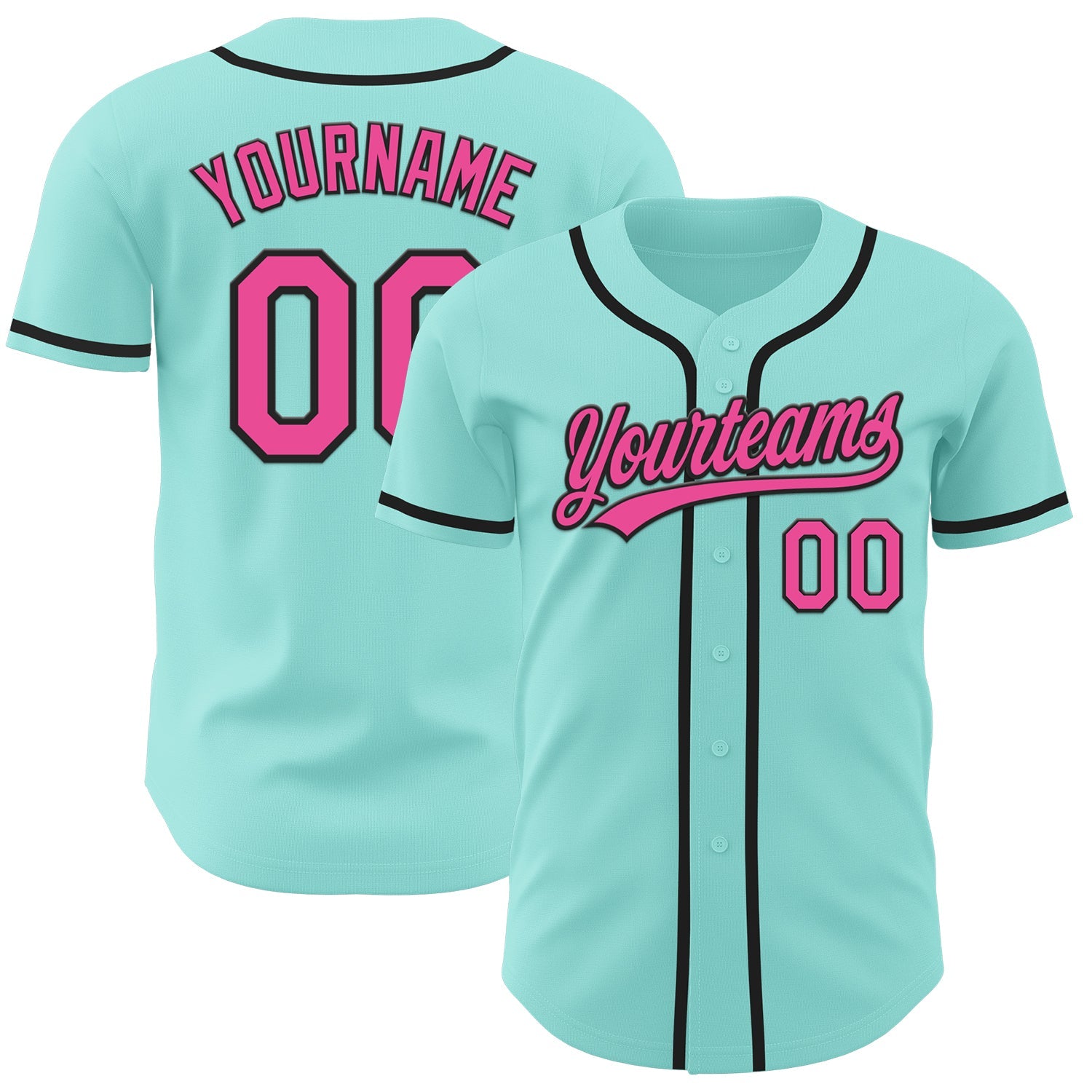 Custom Ice Blue Pink-Black Authentic Baseball Jersey - Sky-Custom