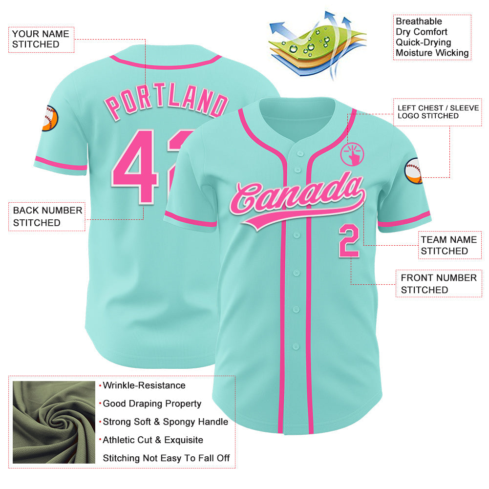 Custom Ice Blue Pink-White Authentic Baseball Jersey - Sky-Custom