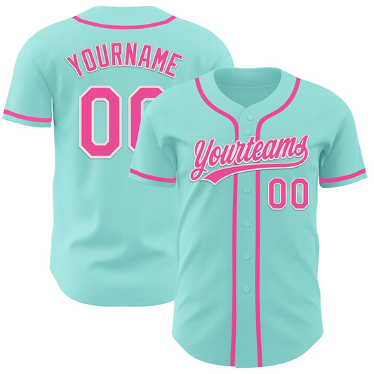 Custom Ice Blue Pink-White Authentic Baseball Jersey - Sky-Custom