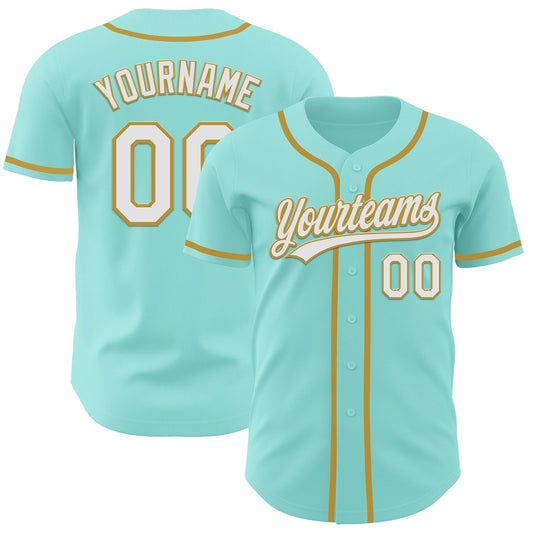 Custom Ice Blue White-Old Gold Authentic Baseball Jersey - Sky-Custom