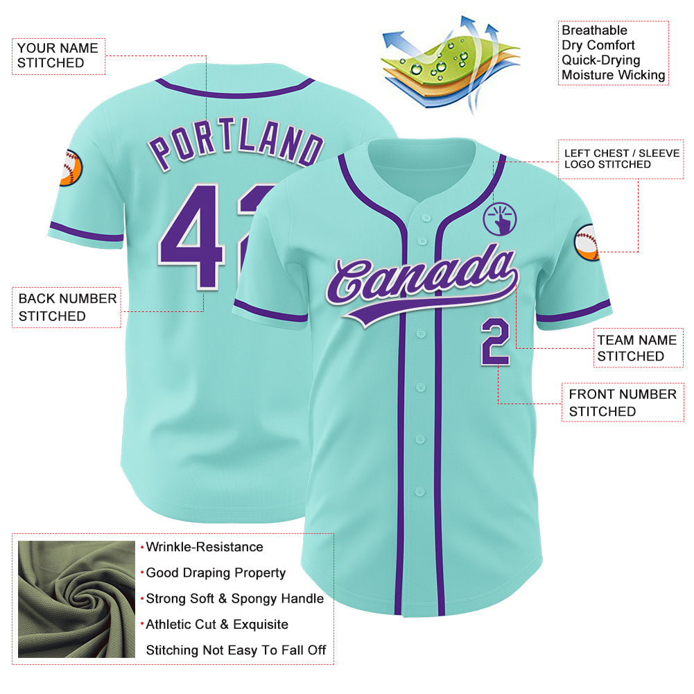 Custom Ice Blue Purple-White Authentic Baseball Jersey - Sky-Custom