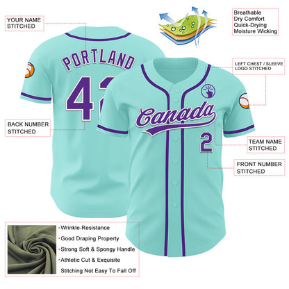 Custom Ice Blue Purple-White Authentic Baseball Jersey - Sky-Custom