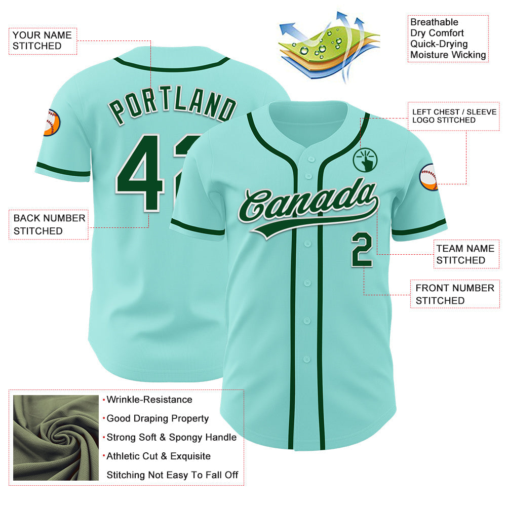 Custom Ice Blue Green-White Authentic Baseball Jersey - Sky-Custom