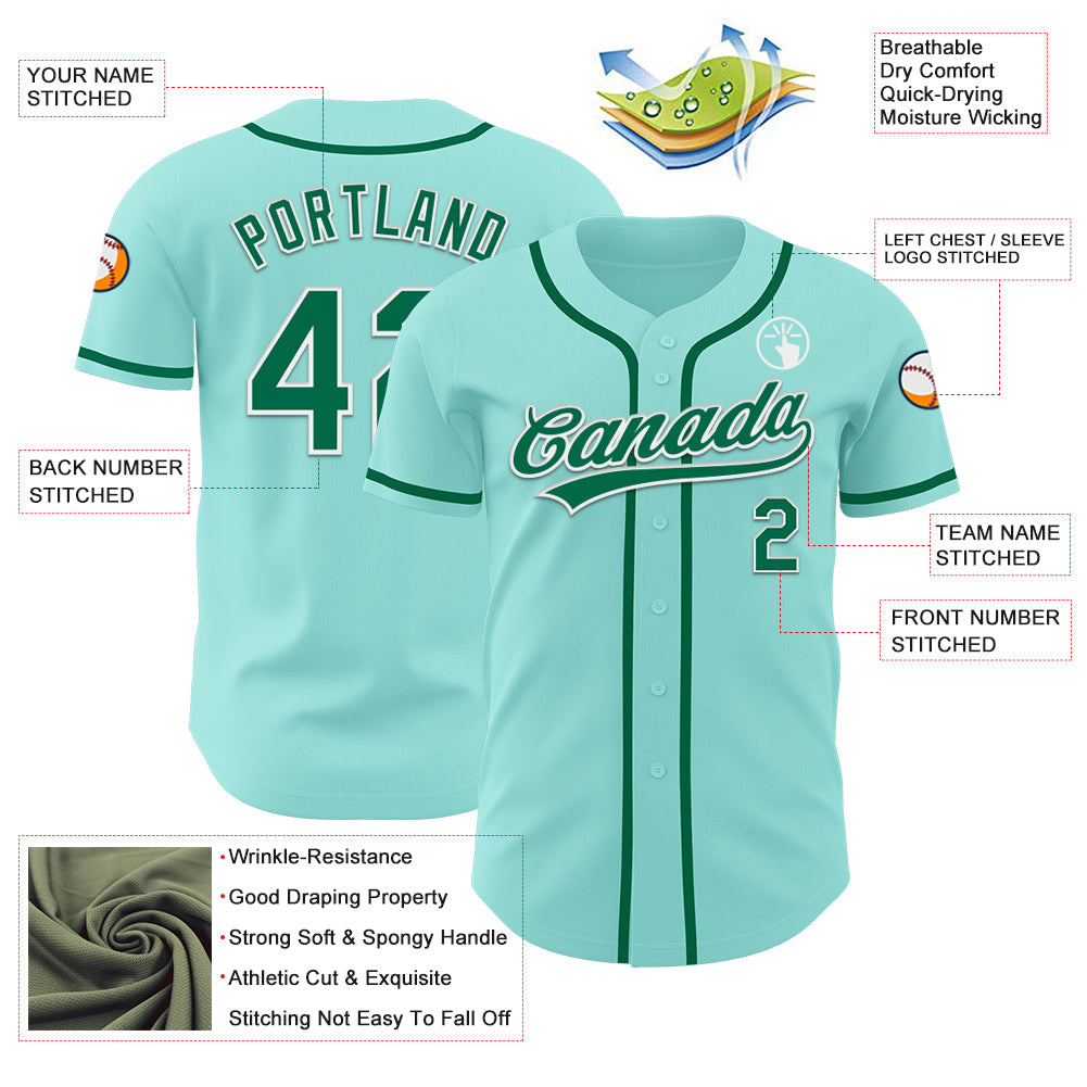 Custom Ice Blue Kelly Green-White Authentic Baseball Jersey - Sky-Custom