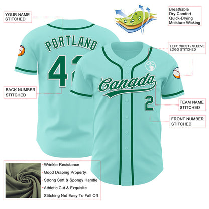 Custom Ice Blue Kelly Green-White Authentic Baseball Jersey - Sky-Custom