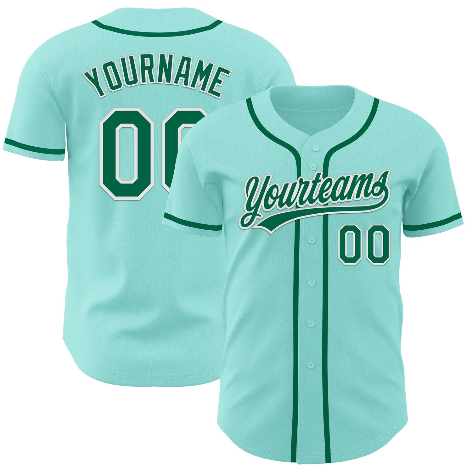 Custom Ice Blue Kelly Green-White Authentic Baseball Jersey - Sky-Custom