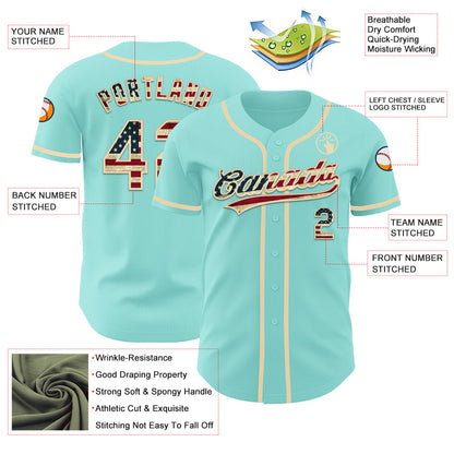 Custom Ice Blue Vintage USA Flag-Cream Authentic Baseball Jersey - Sky-Custom