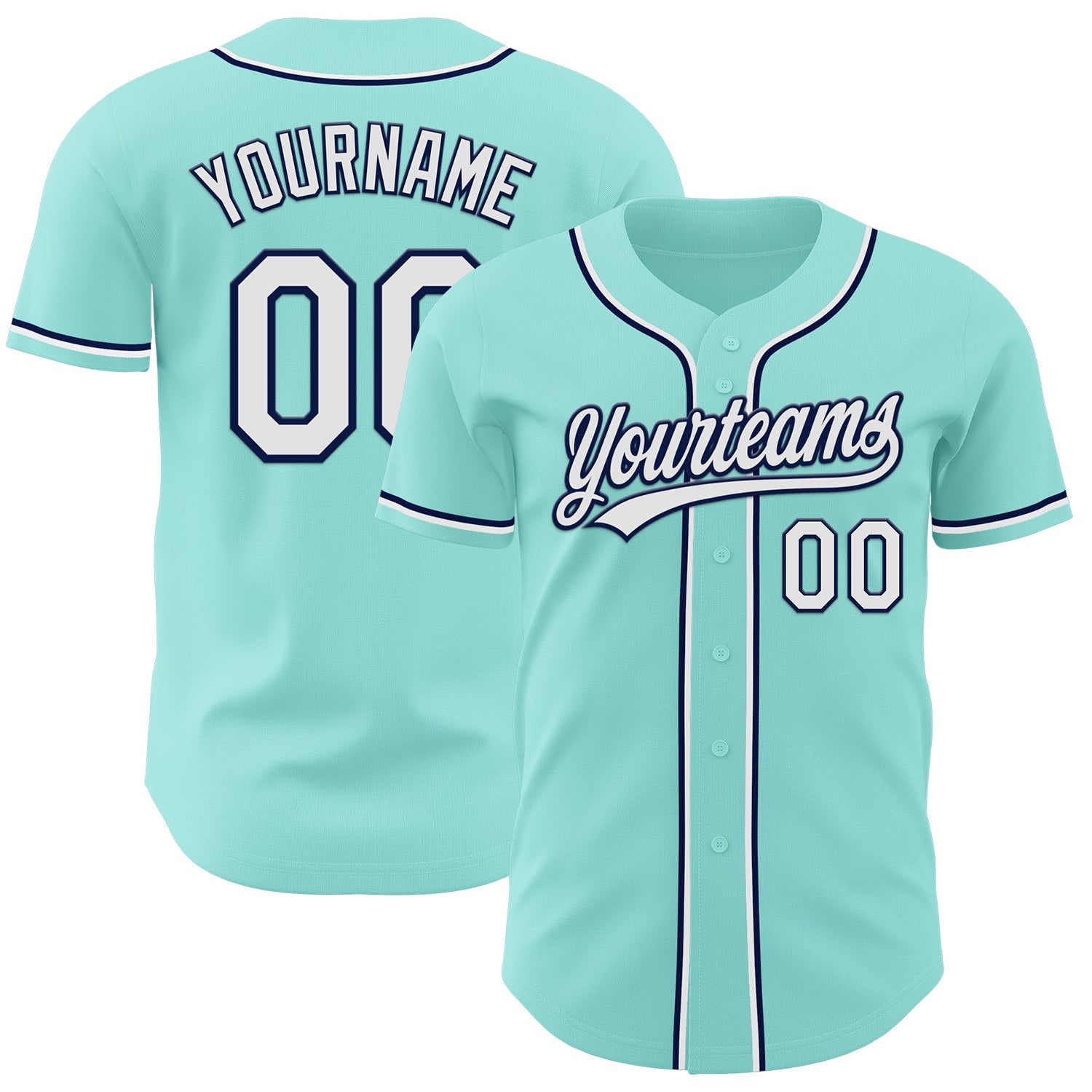 Custom Ice Blue White-Navy Authentic Baseball Jersey - Sky-Custom