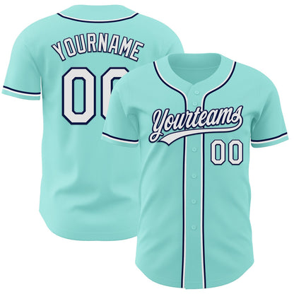 Custom Ice Blue White-Navy Authentic Baseball Jersey - Sky-Custom
