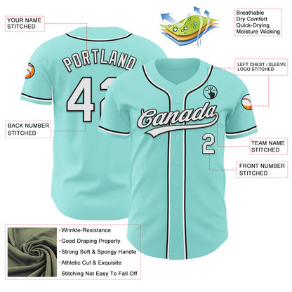 Custom Ice Blue White-Black Authentic Baseball Jersey - Sky-Custom
