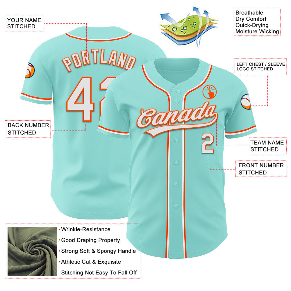 Custom Ice Blue White-Orange Authentic Baseball Jersey - Sky-Custom
