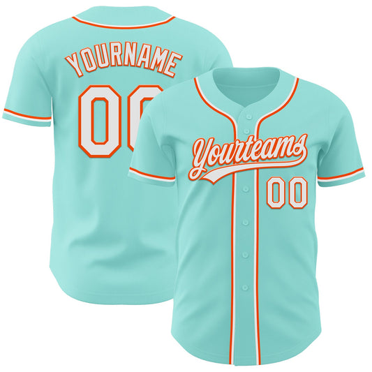 Custom Ice Blue White-Orange Authentic Baseball Jersey - Sky-Custom