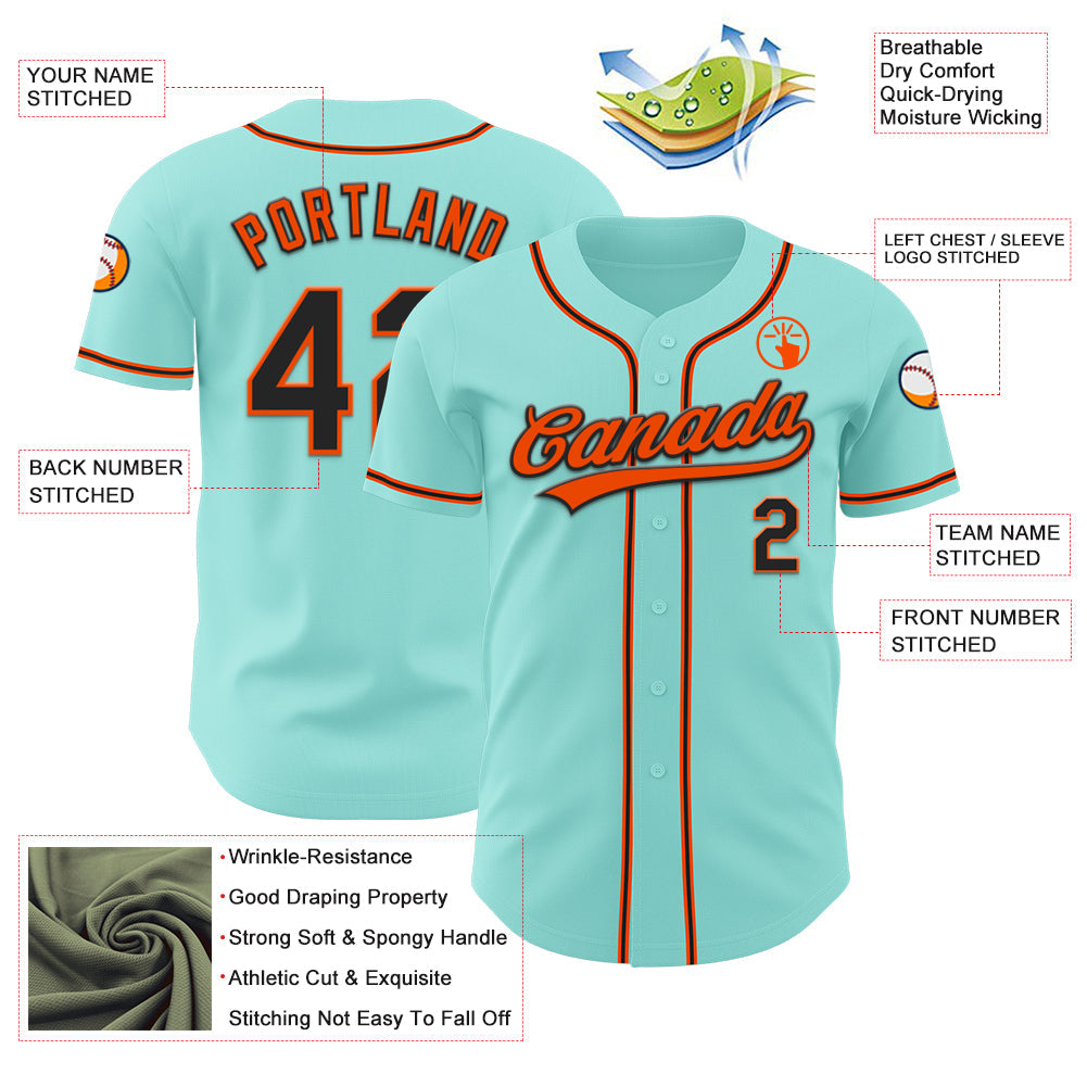 Custom Ice Blue Black-Orange Authentic Baseball Jersey - Sky-Custom