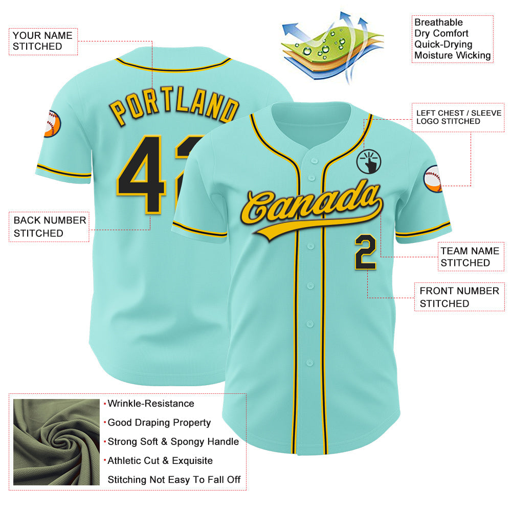 Custom Ice Blue Black-Yellow Authentic Baseball Jersey - Sky-Custom