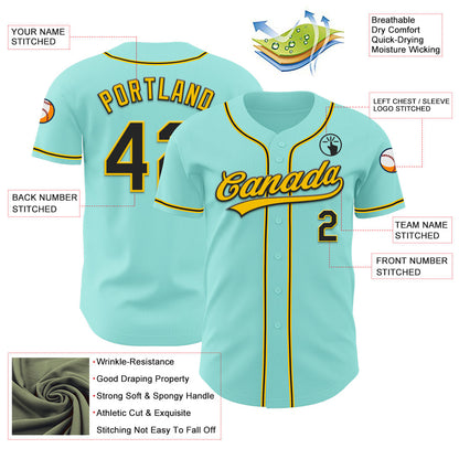 Custom Ice Blue Black-Yellow Authentic Baseball Jersey - Sky-Custom